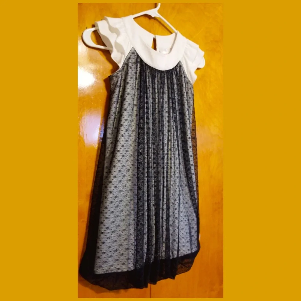 Girl’s Hanna Andersson 2-Tone Sheer Black Pleated Lace Bubble Shift Party Dress
